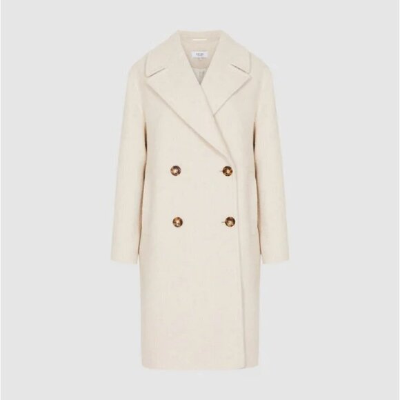 NWT Reiss Womens Double Breasted Scarletta Wool Teddy Fall Coat Neutral sz US10 - Picture 1 of 16